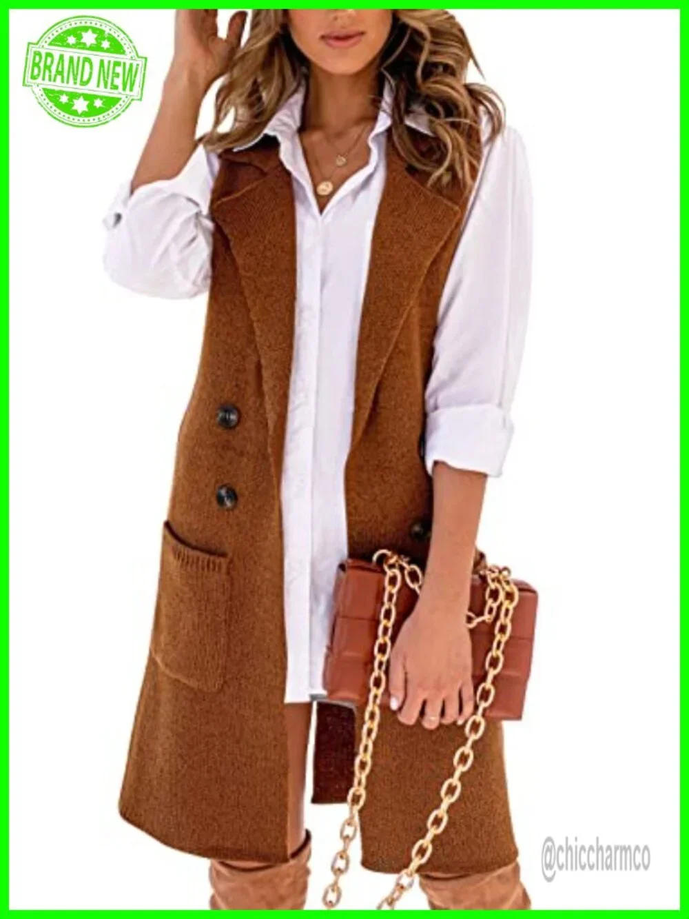 Women Open Front Lapel Collar Cardigan Vest Button Down Long Sleeve Sweater